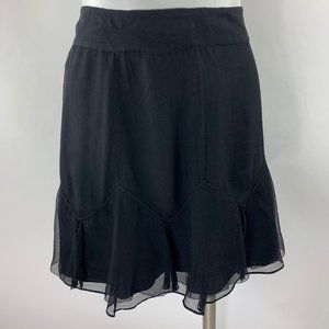 DKNY Donna Karan New York 100% Silk Flirty Flared Classic Black Skirt Si…